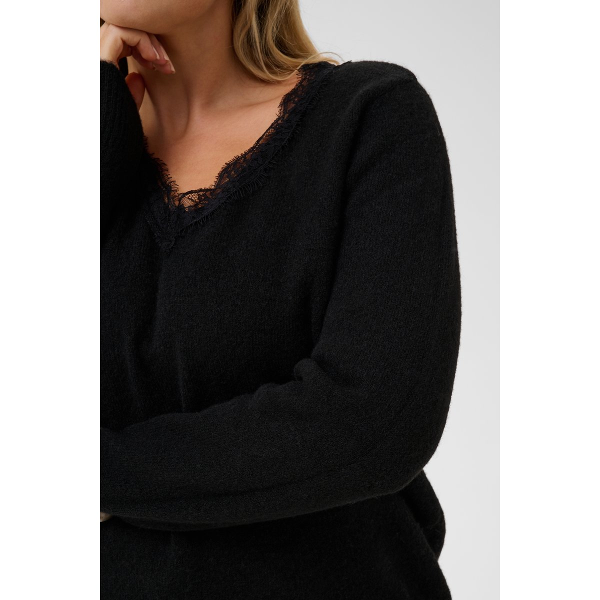 Pullover tricoté noir meteorite, KAFFE CURVE