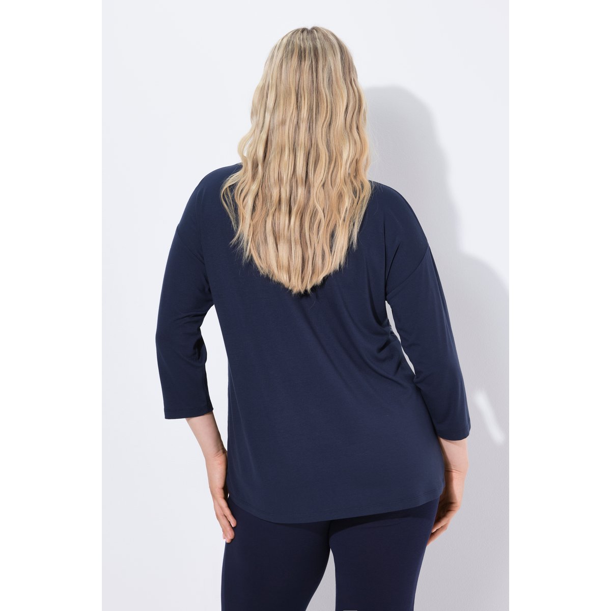 T-shirt oversize à col rond et manches 3/4 marine, ULLA POPKEN
