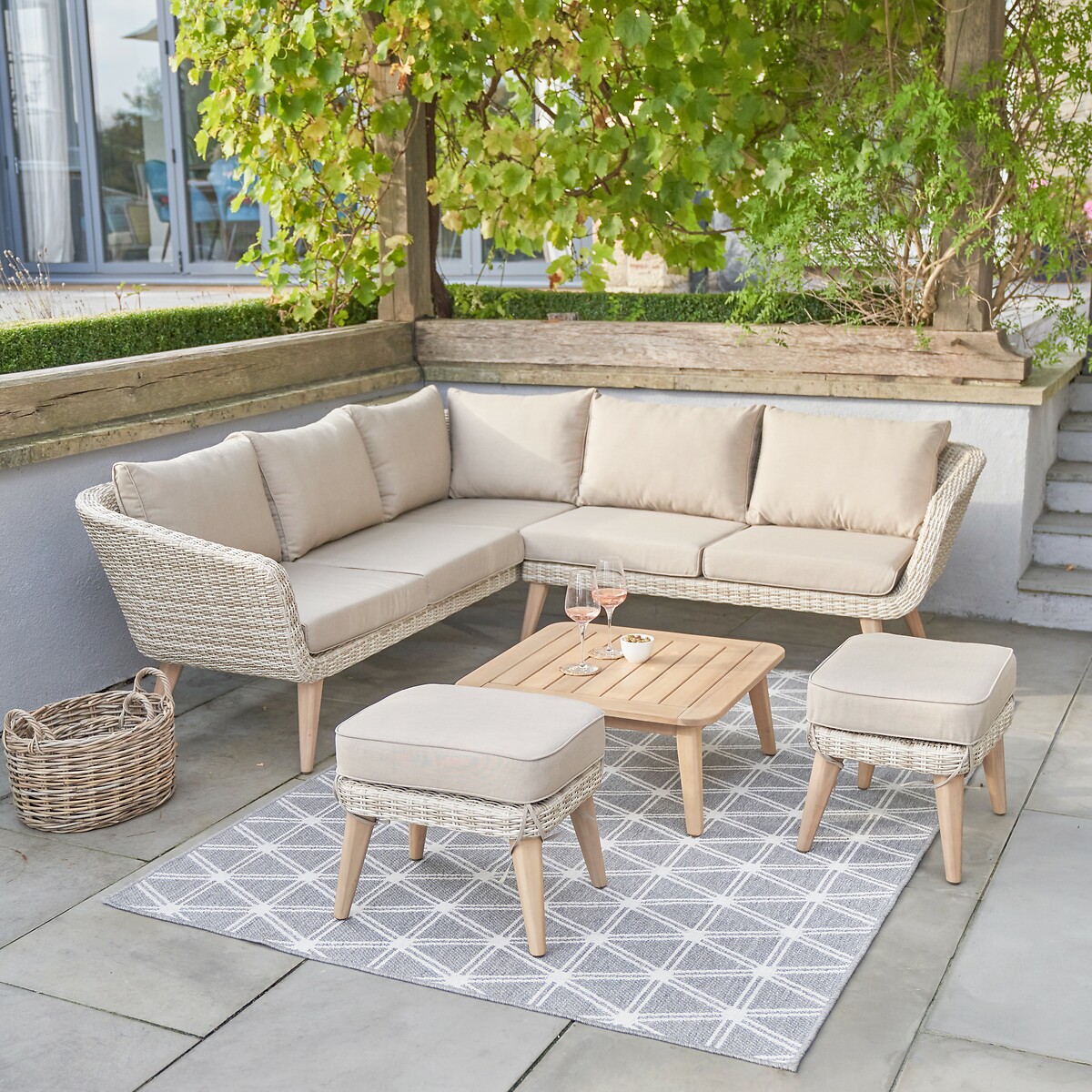 Cabon Outdoor Corner Seating Set pebble beige , SO'HOME