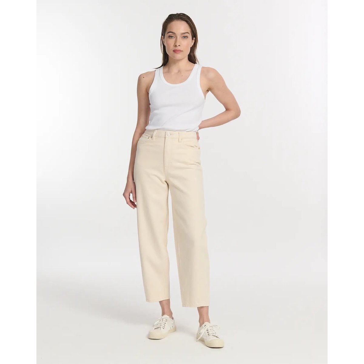 Jeans ballon taille haute cheville ecru, LABDIP