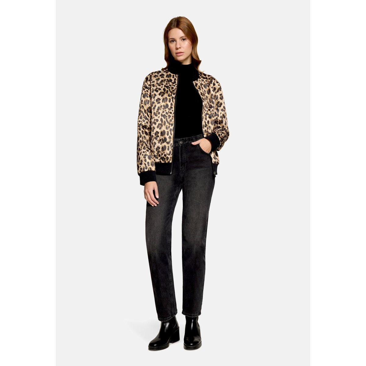 Blouson à col droit beige/noir, AMBER & JUNE