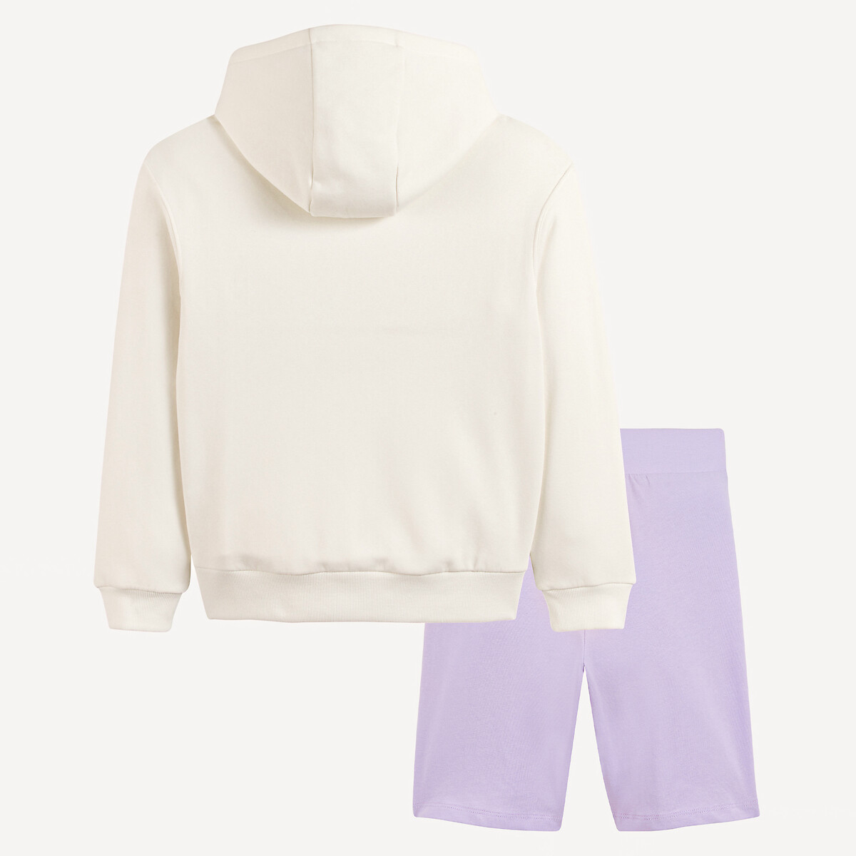 Conjunto de 2 peças, sweat com capuz e calções justos cru/violeta, LA REDOUTE COLLECTIONS