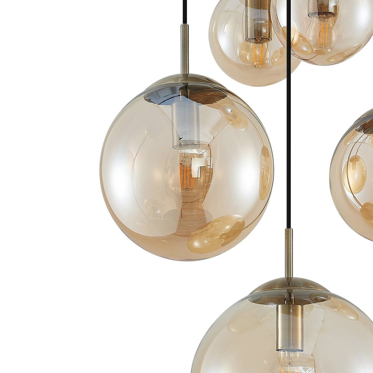 Suspension en verre vintage, Teeja ambre, laiton ancien, LINDBY