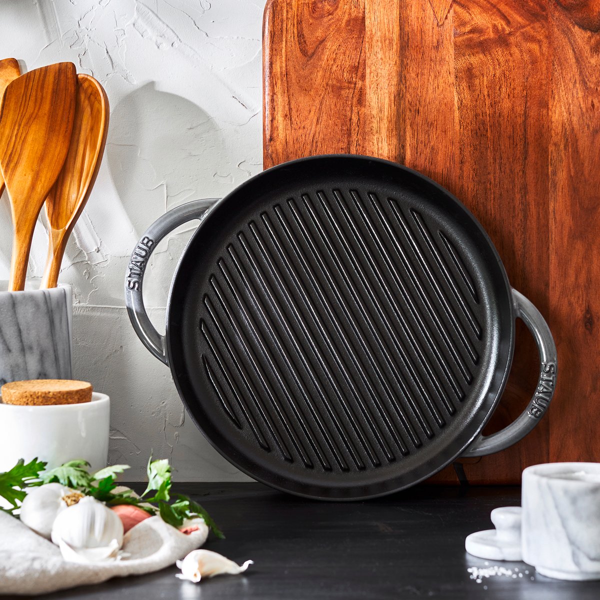 Pure Gril 26 cm, Rond(e), Gris graphite, Fonte gris graphite, STAUB