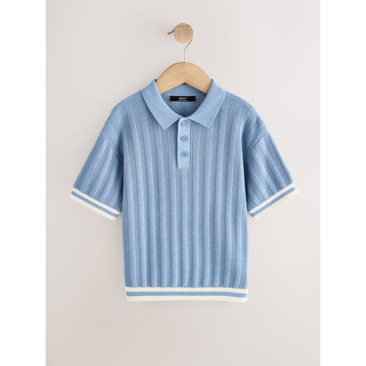 Polo en maille avec col boutonné bleu, NEXT