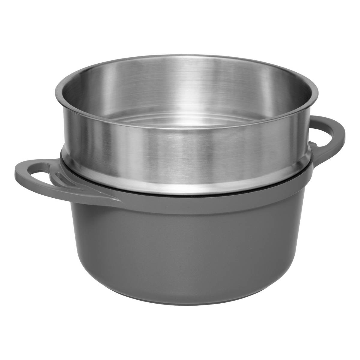 Cocotte 24cm en fonte d'aluminium avec panier vapeur ALURO gris clair, 5FIVE SIMPLY SMART