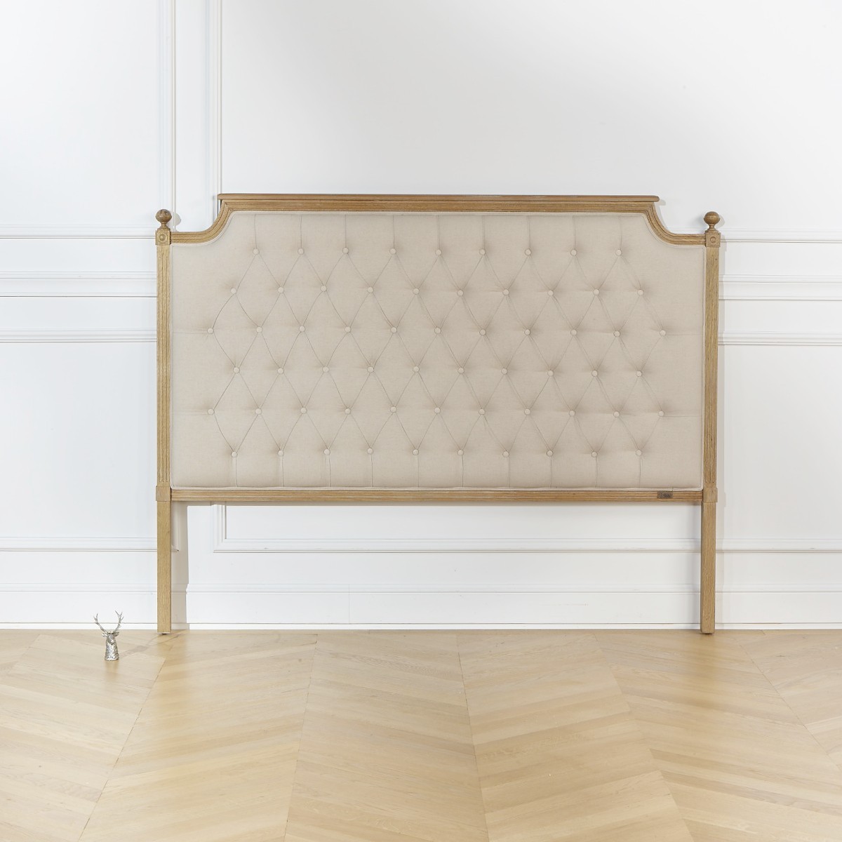 Tête de lit 160 cm style shabby chic en chêne et lin VENICE ficelle, ROBIN DES BOIS