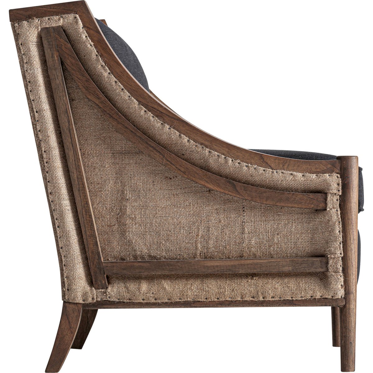 Fauteuil classique en bois bleu pétrole et marron, RECOLLECTION