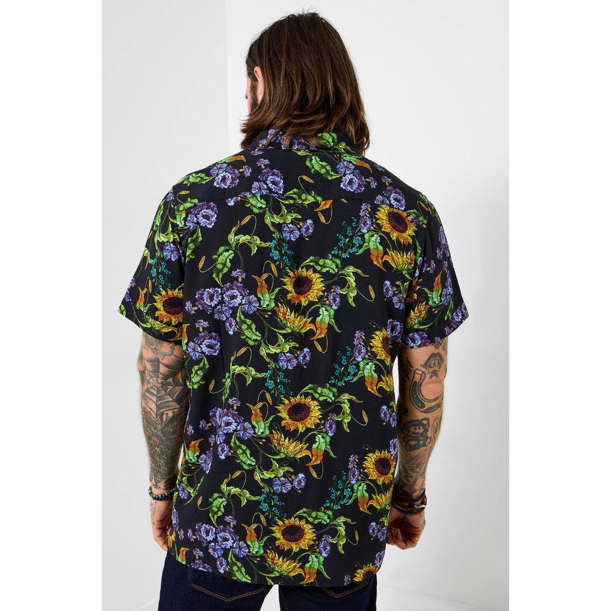 Chemise à manches courtes imprimé tournesol noir, JOE BROWNS