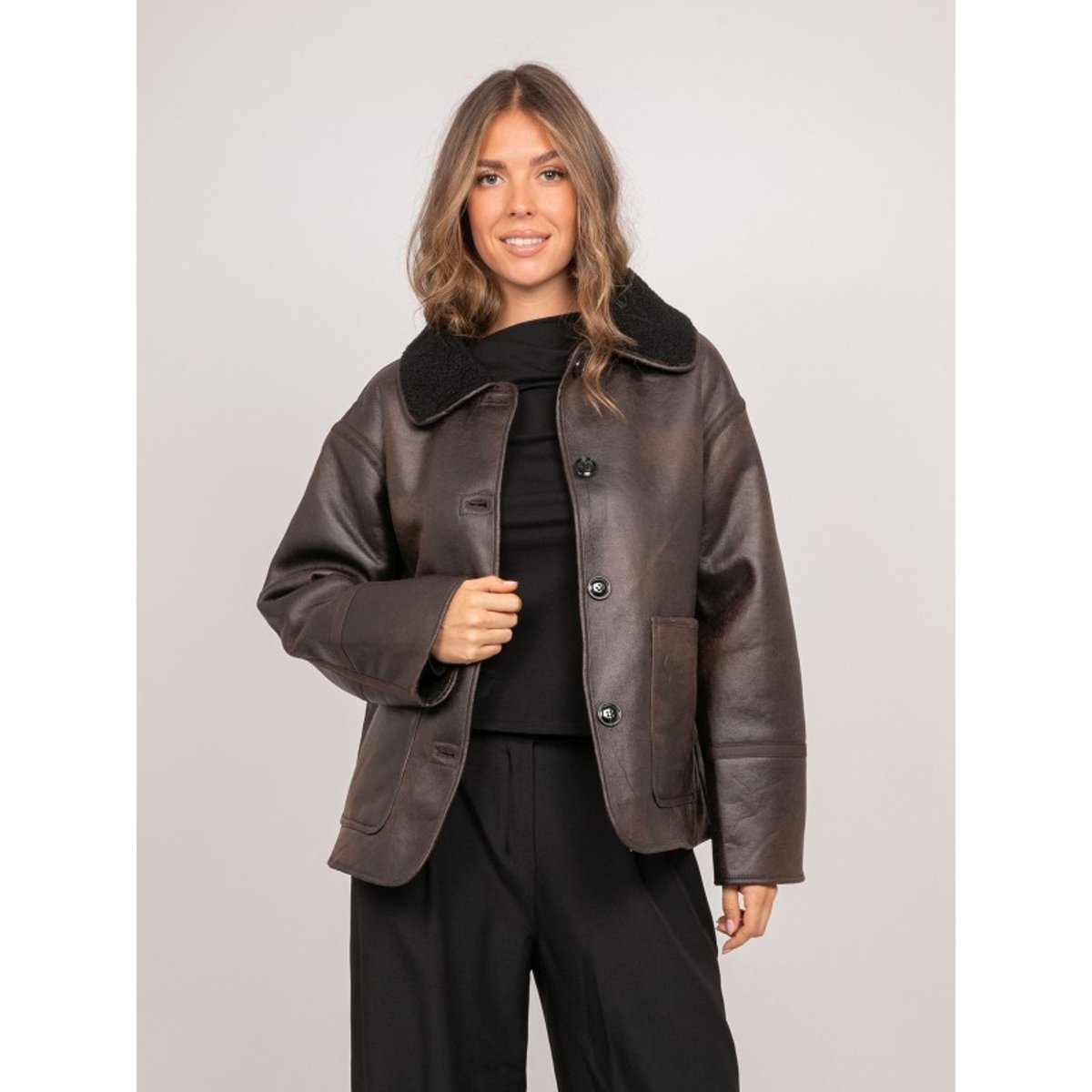 Veste Aviateur Réversible Effet Peau Lainée Ulphia marron, DONA LISA