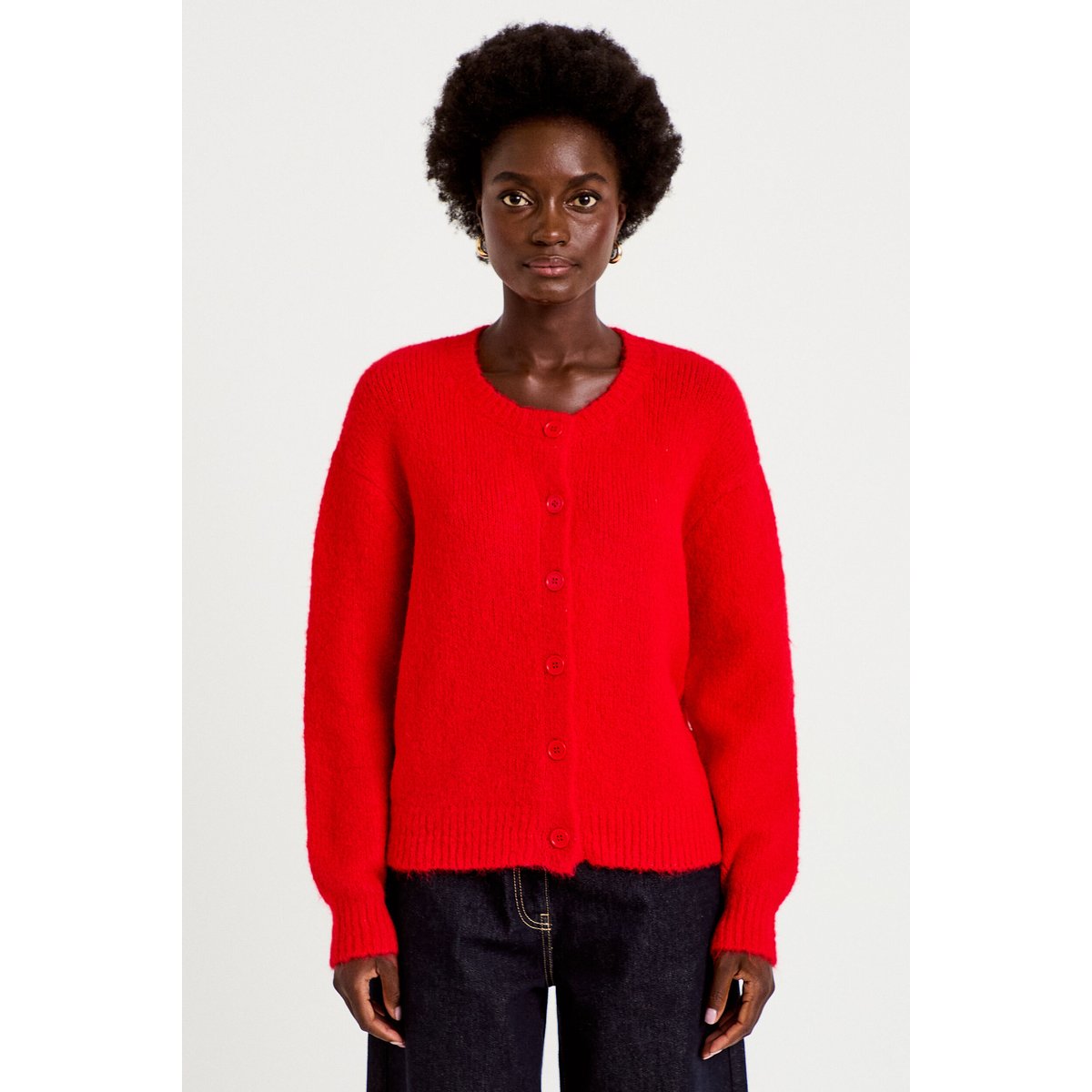 Gilet ample col rond manches longues rouge, CACHE CACHE