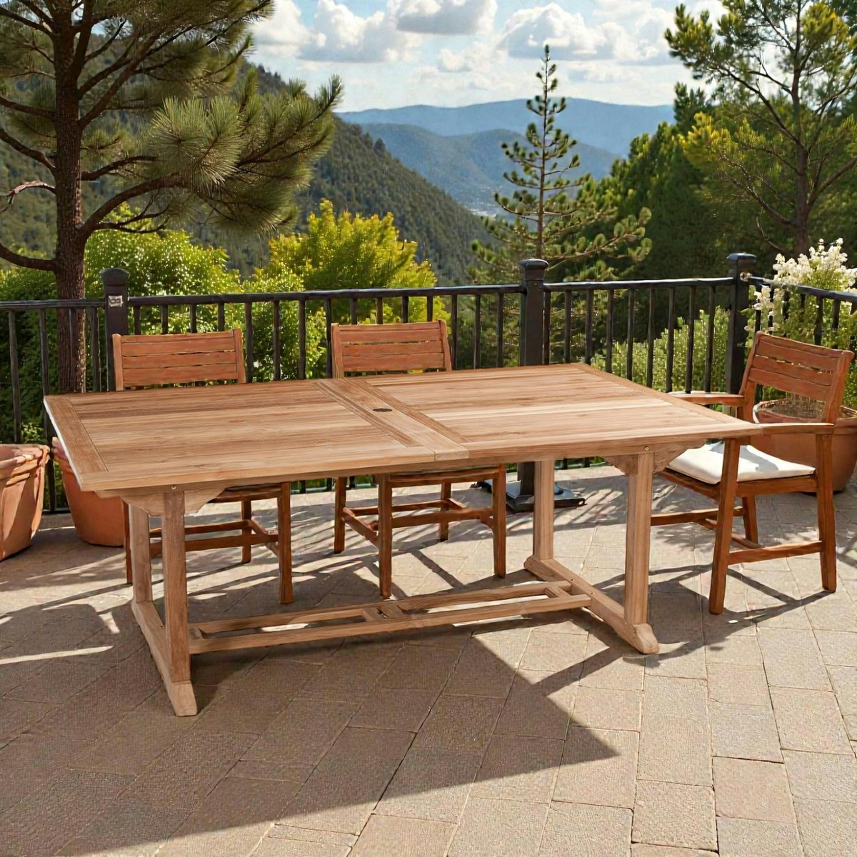 Table de jardin extensible rectangulaire en bois de teck massif 200/300x120cm SUMMER 14 personnes bois naturel, PIER IMPORT