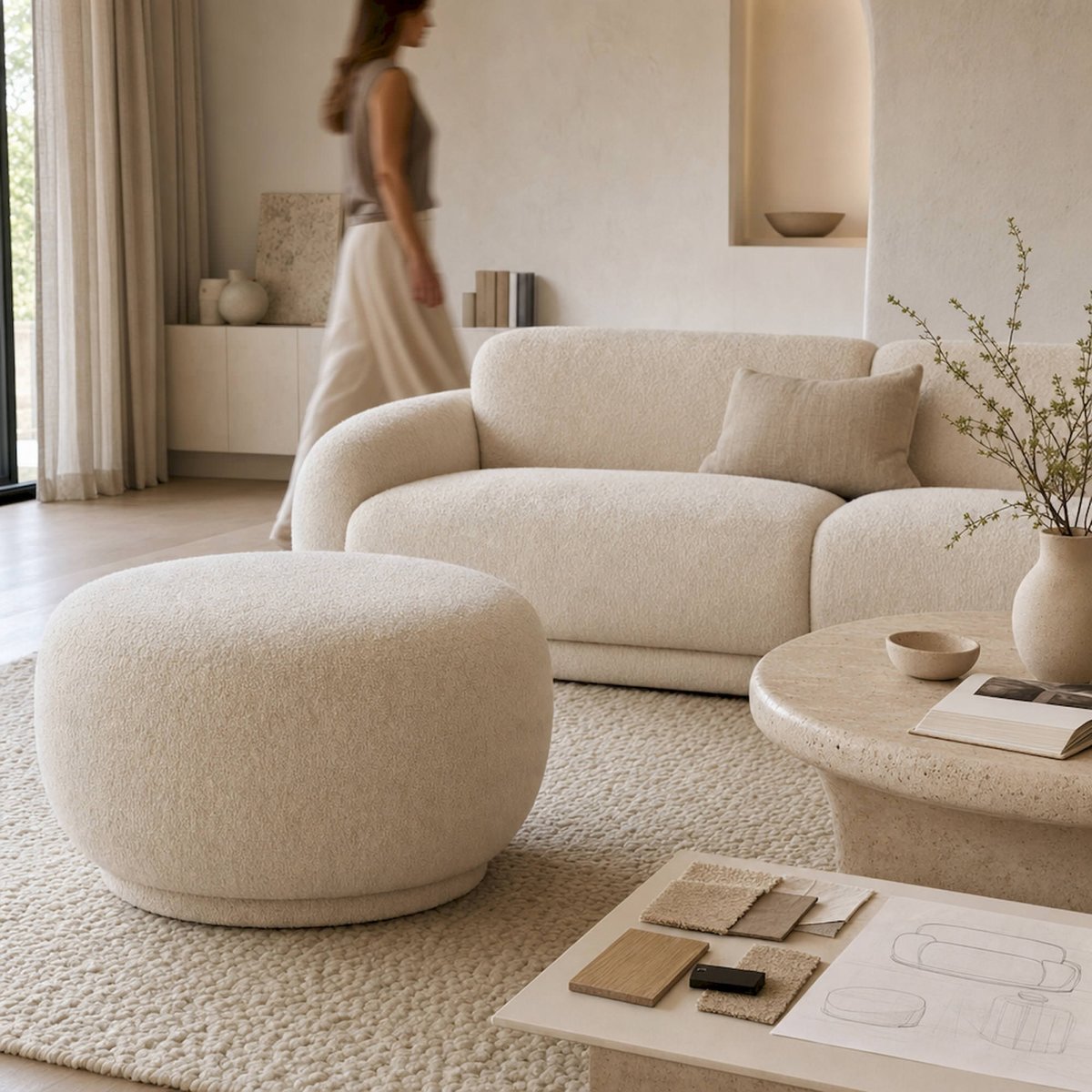 Pouf rond collection VACIO beige, RECOLLECTION