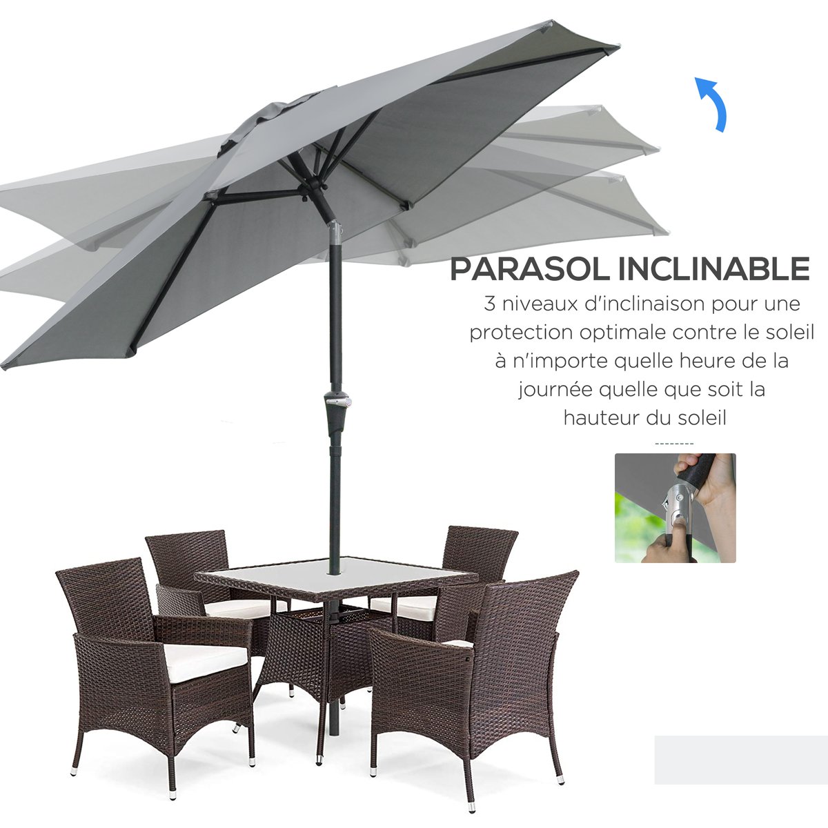 Parasol de terrasse Métal Gris gris, OUTSUNNY