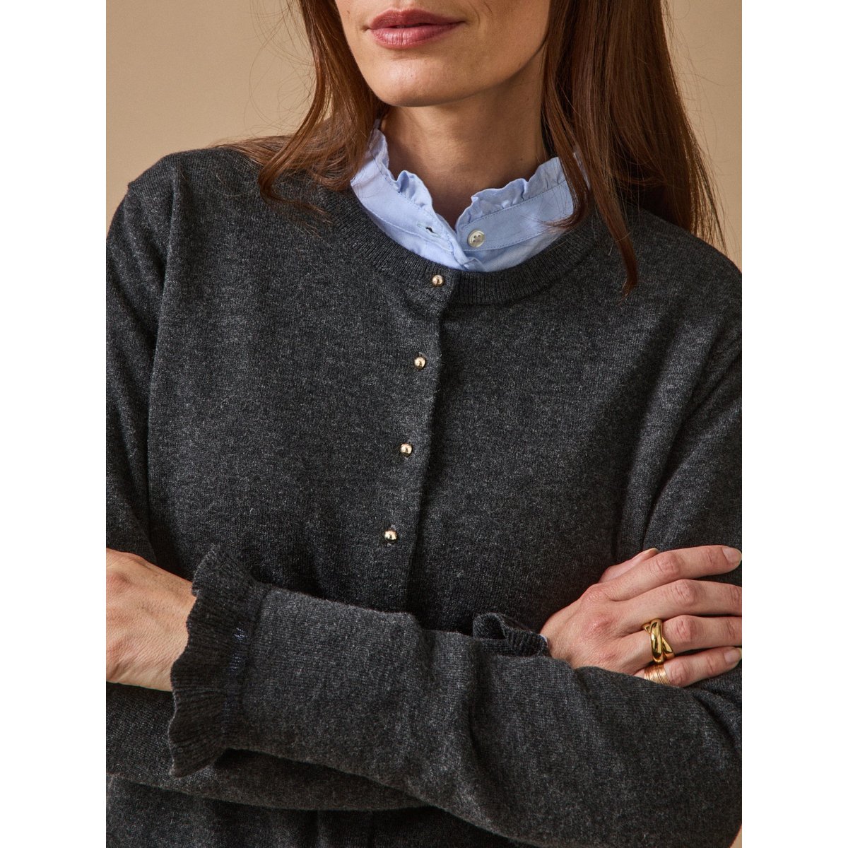 Gilet coton biologique et laine RWS* anthracite chine, CYRILLUS