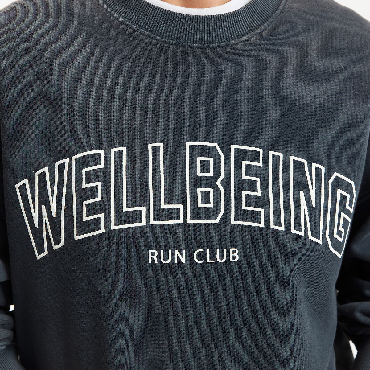 Sweater met tekst, losse pasvorm, ronde hals antraciet grijs, LA REDOUTE COLLECTIONS