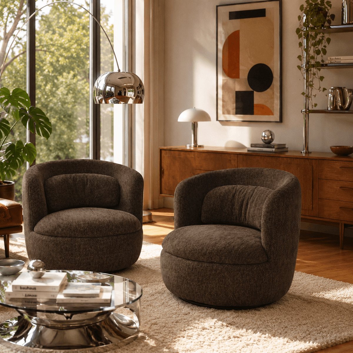 Fauteuil pivotant en tissu ANDER marron, SORELH