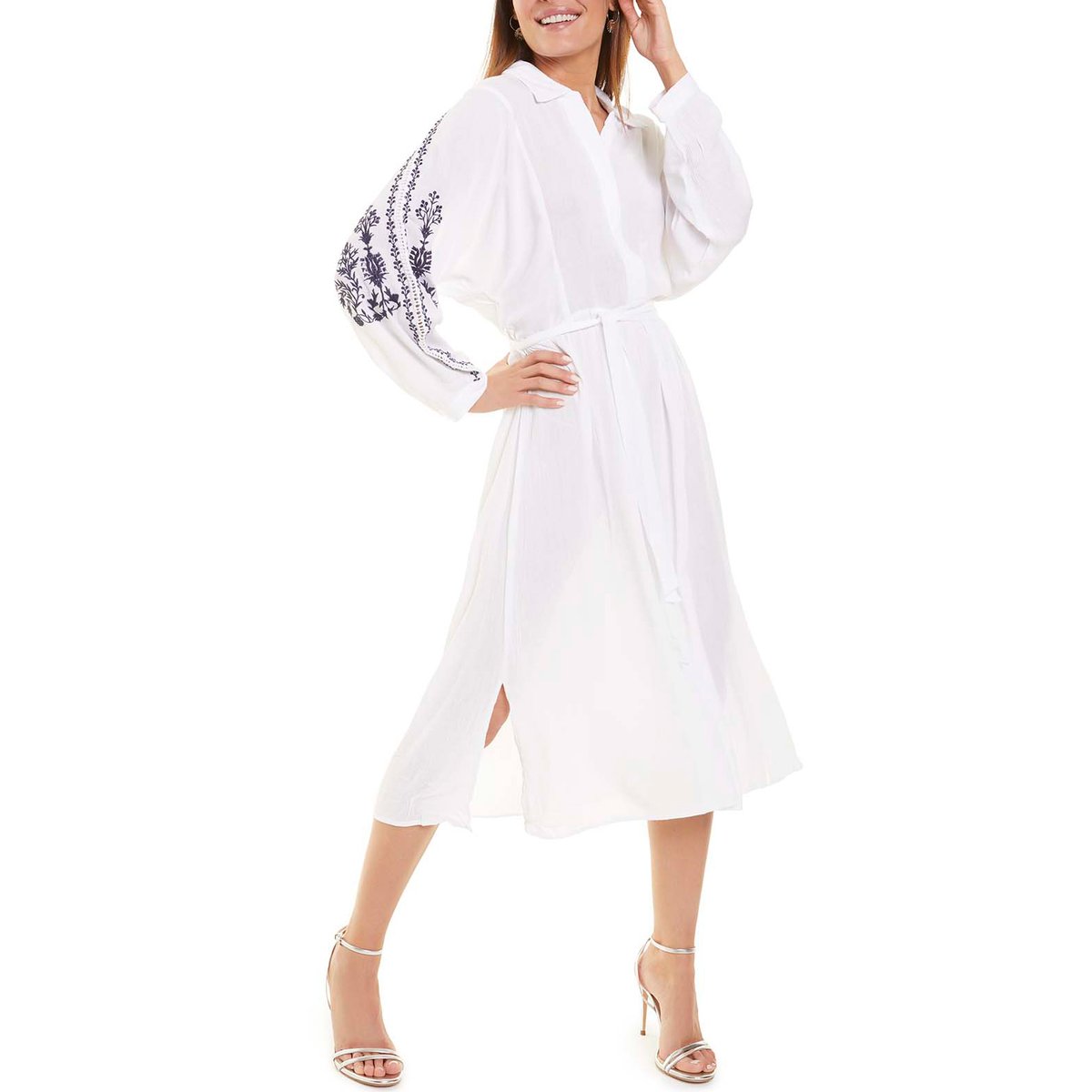 Robe estivale mi-longue manches longues blanc blanc, SELMARK MARE