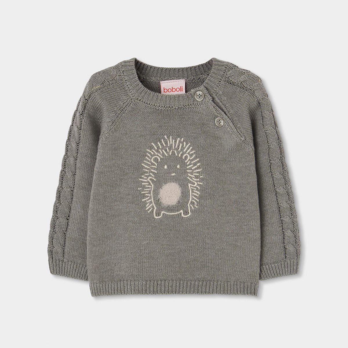 Pull bébé garçon avec broderie hérisson vert, BOBOLI