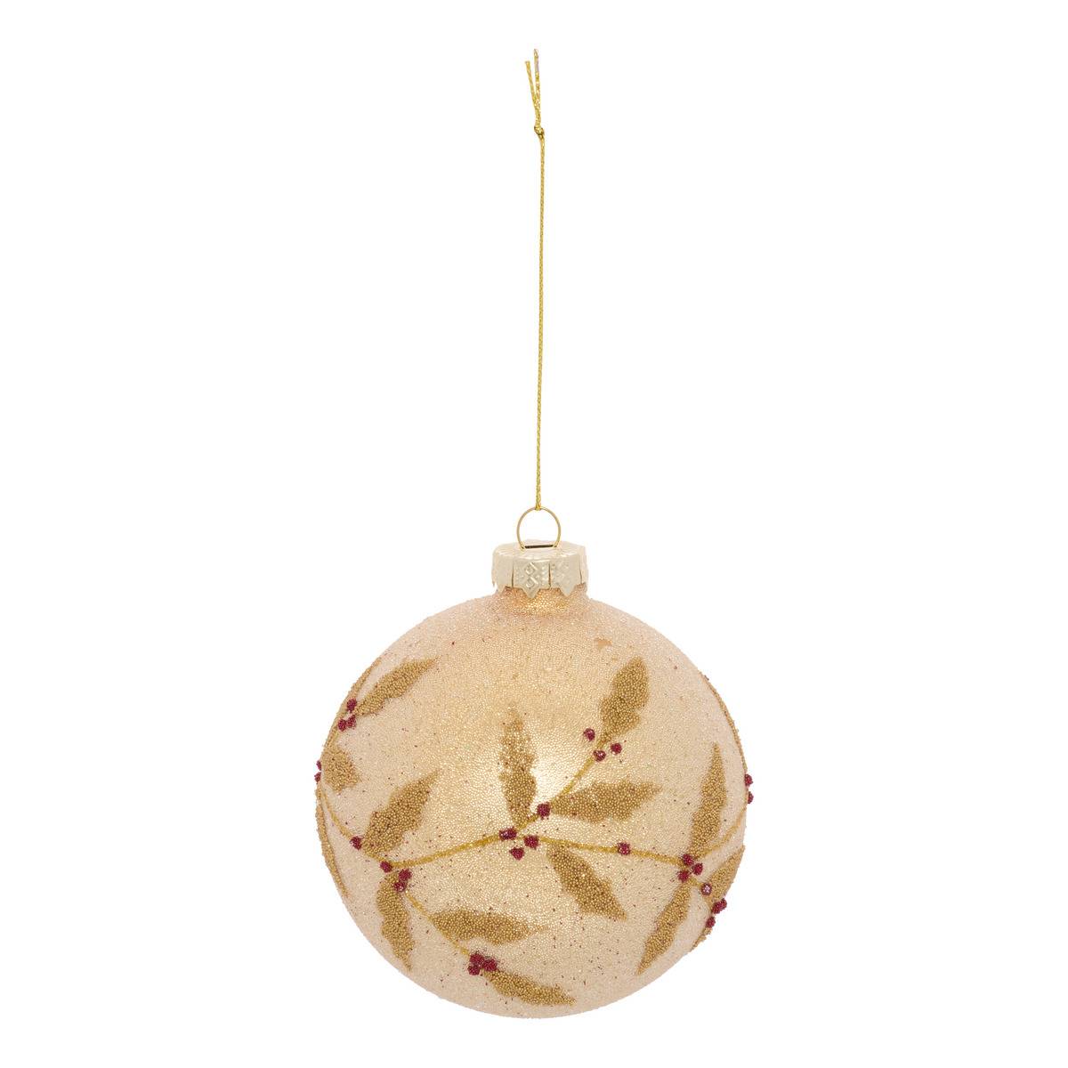 Boule de Noël en verre billes et houx dorés D. 80 mm dore, FEERIC LIGHTS & CHRISTMAS