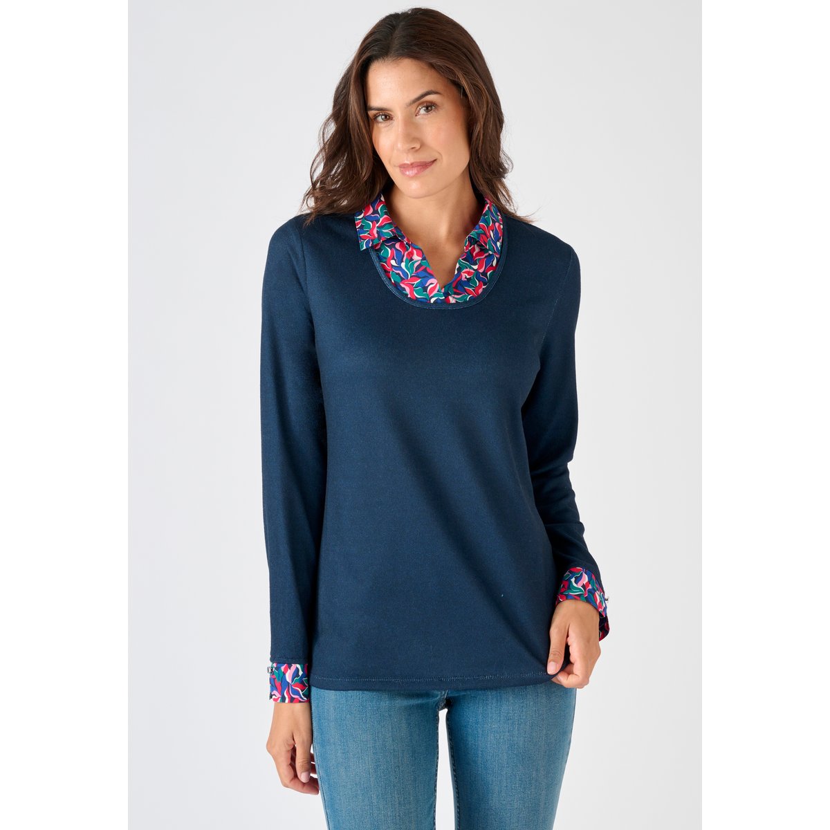 T-shirt effet 2 en 1 en maille chaude bleu marine, DAMART