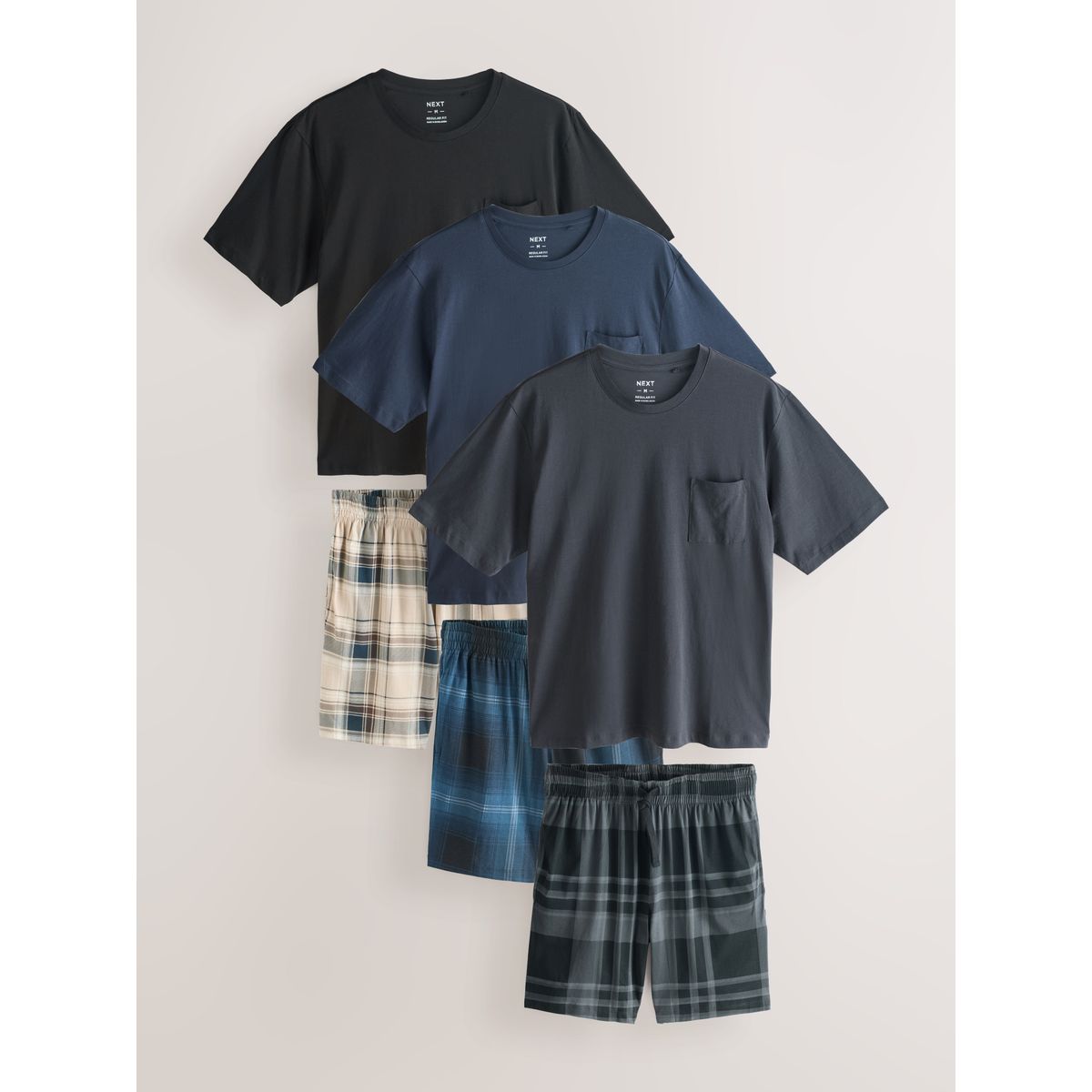 Pyjama manches courtes en jersey, lot de 3 noir/bleu marine, NEXT