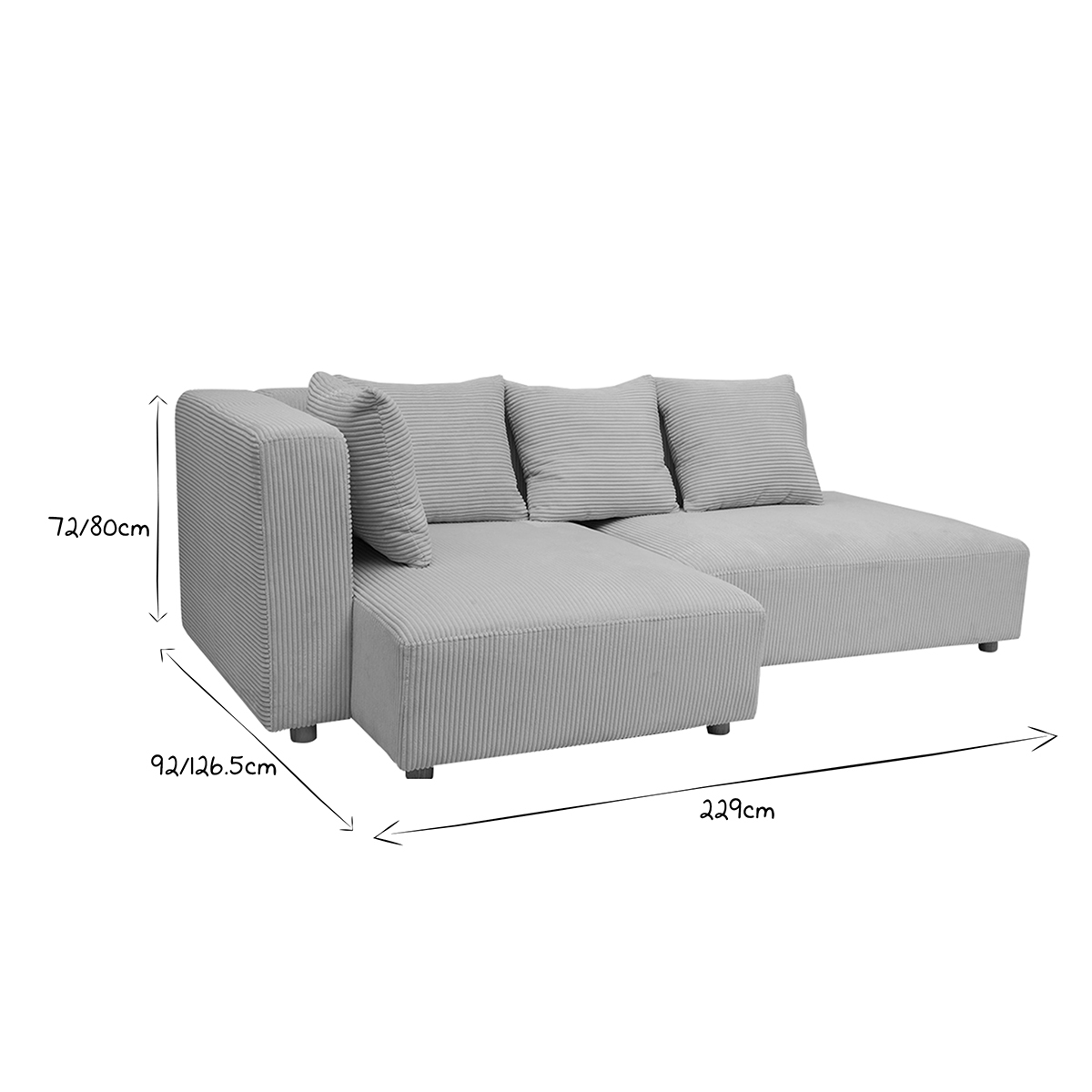 Canapé d'angle gauche 3 places en tissu velours côtelé beige et bois clair HARLEM beige, MILIBOO