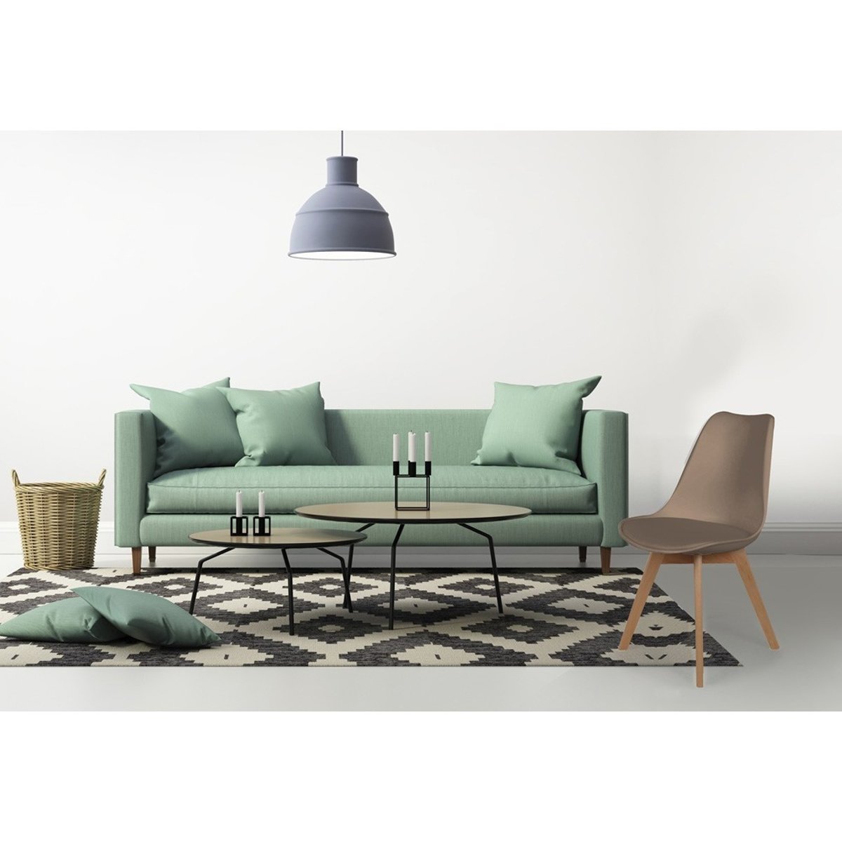 Chaise Scandinave Coque Avec Coussin Taupe blanc, DECORATIE