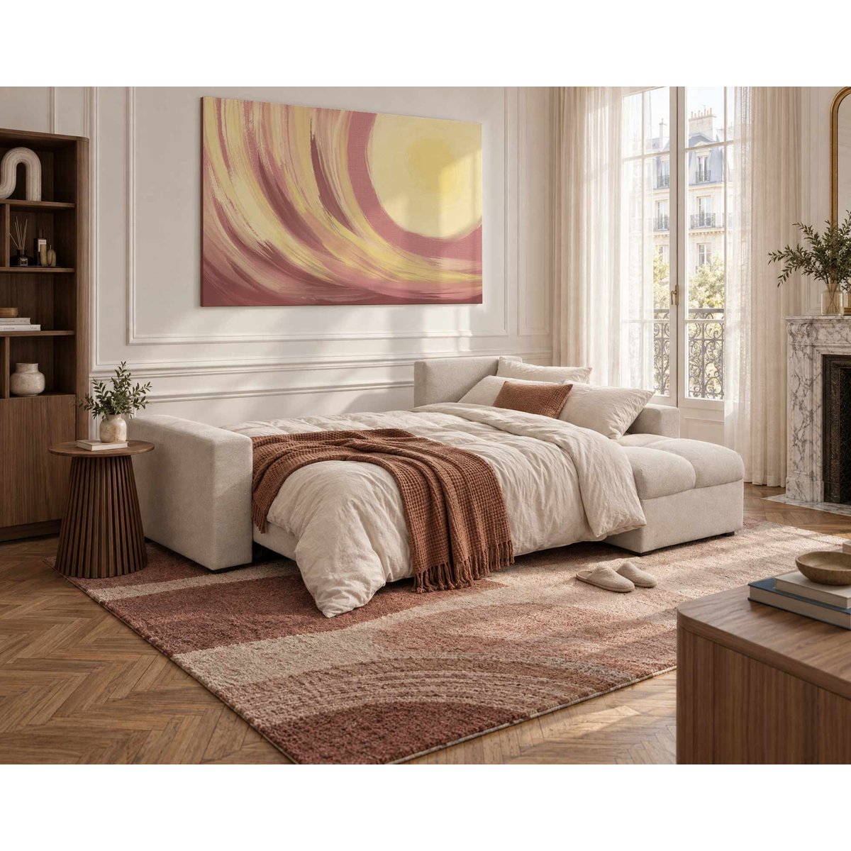 Canapé d'Angle Convertible en Tissu 4 places - CYRO beige, BEST MOBILIER