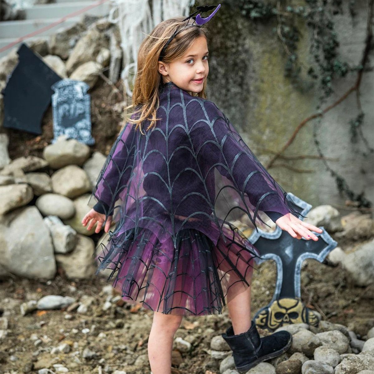 Déguisement enfant tutu et cape de sorcière araignée violet, GREAT PRETENDERS