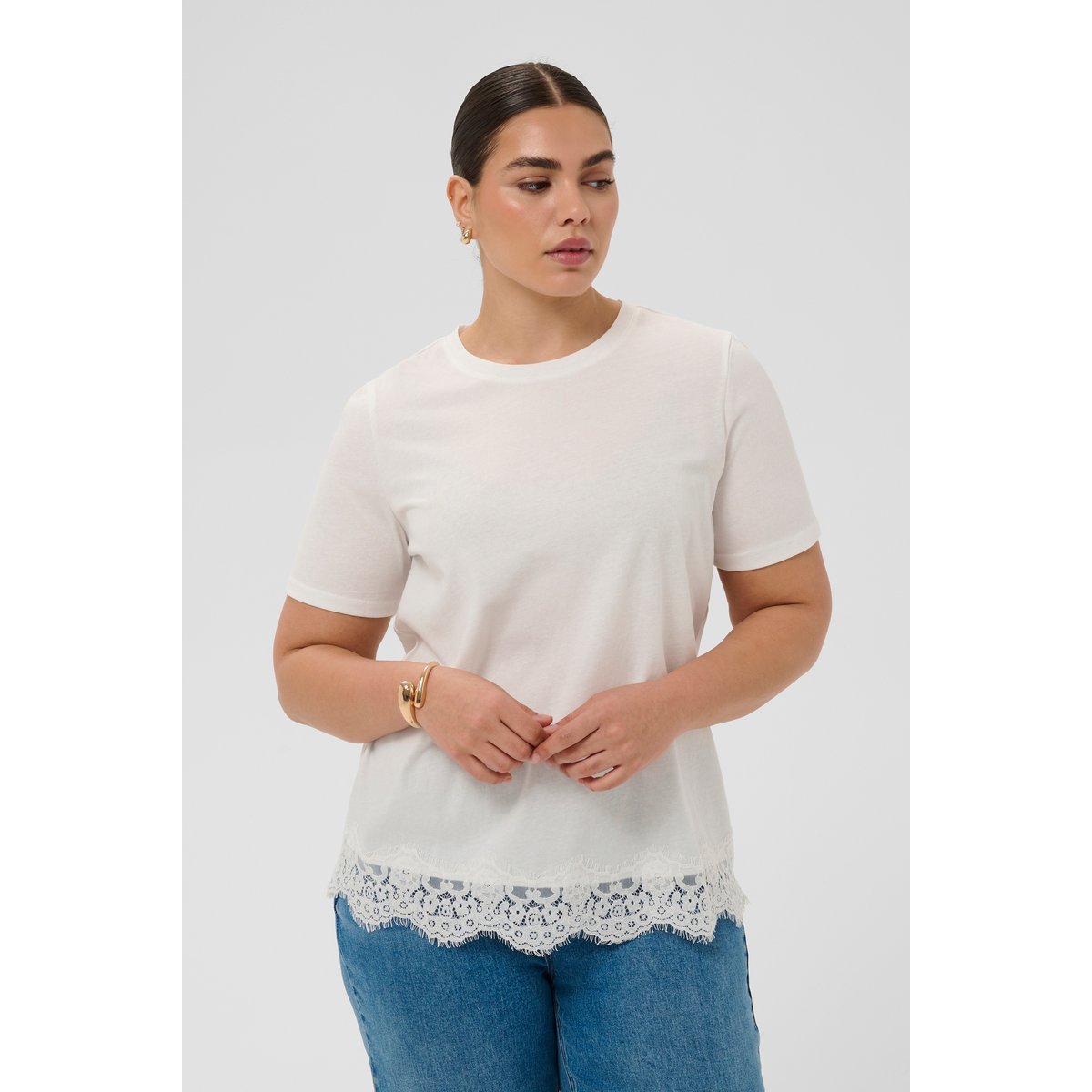 T-shirt blanc chalk, KAFFE CURVE