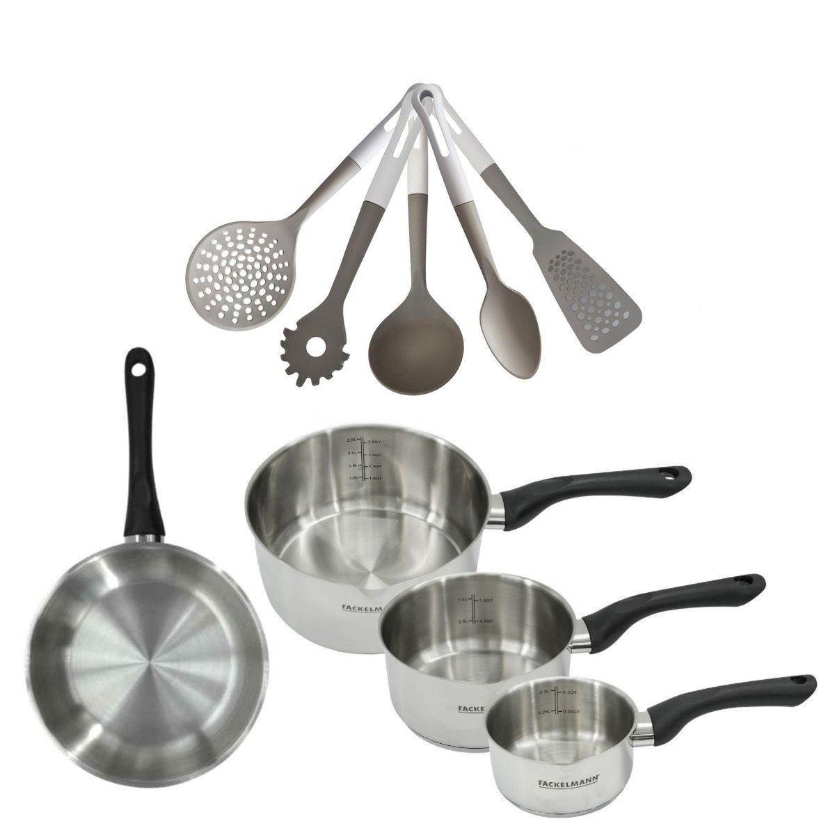Batterie de cuisine 1 poêle 20cm + 3 casseroles 12/16/20cm VARIO inox|noir, FACKELMANN