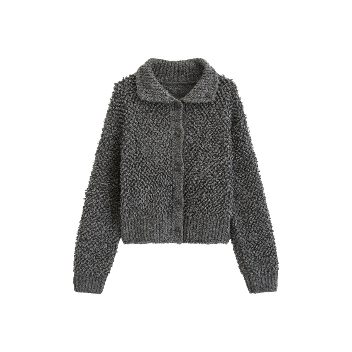 Cardigan oversize en bouclé Bubble en mélange de coton, laine vierge et viscose gris, MARC O’POLO DENIM