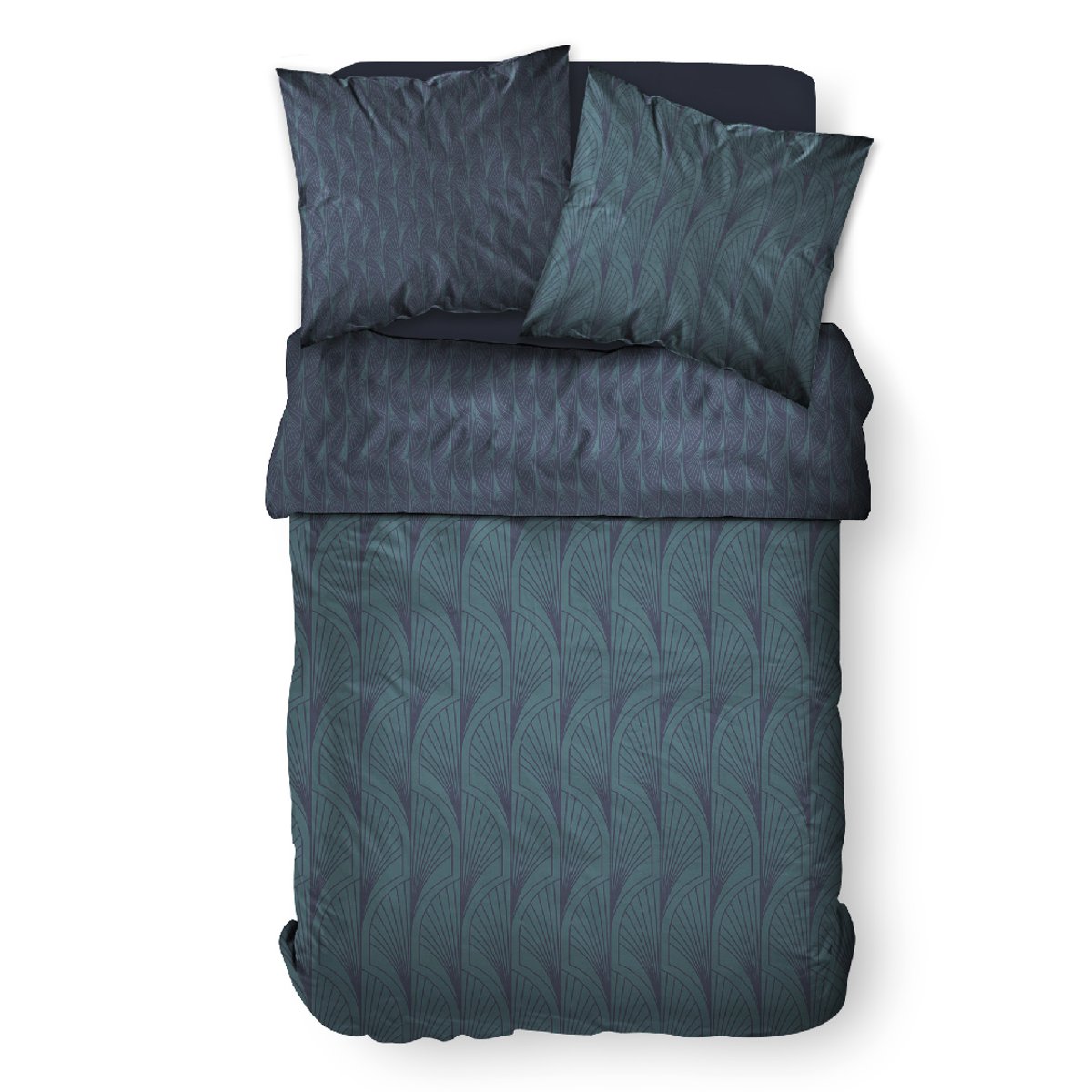 Parure de lit 2 personnes imprimé géométrique coton SUNSHINE LOAIN bleu, TODAY