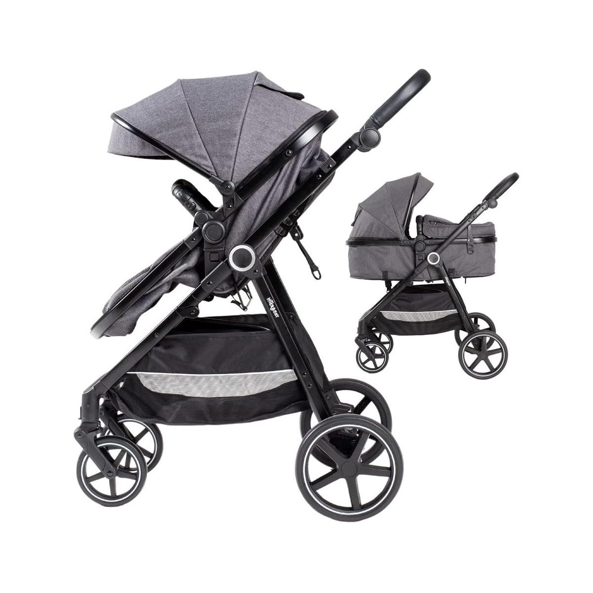 Poussette 2 en 1 Versa - Gris couleur unique, INTERBABY