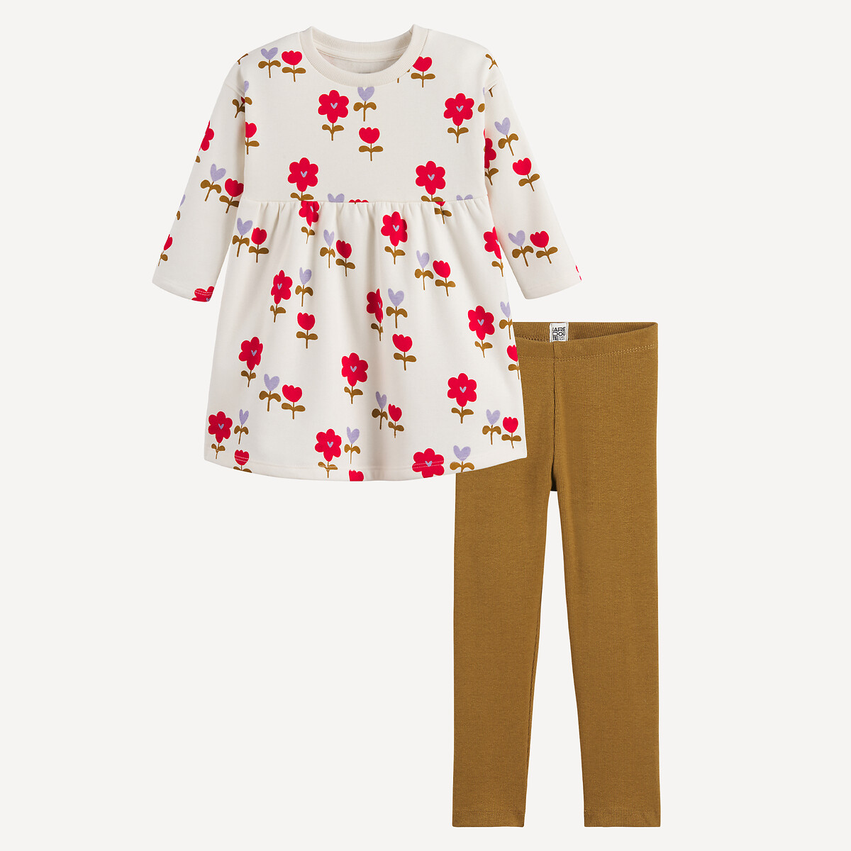 Ensemble 2 pièces robe et legging imprimé écru + kaki, LA REDOUTE COLLECTIONS