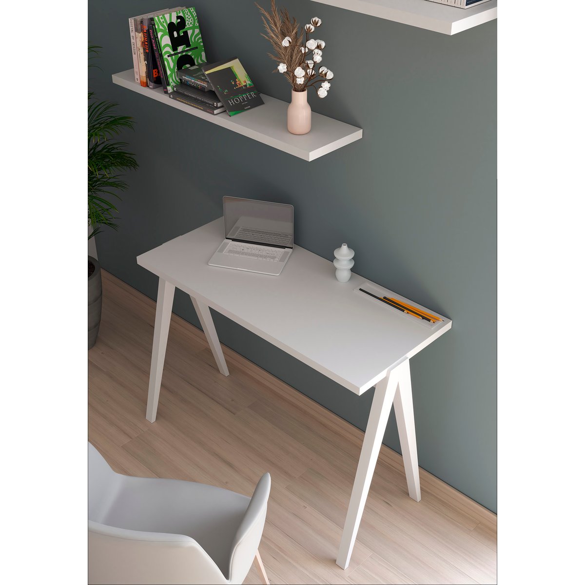 Bureau en placard et hêtre cérusée, COLMAR blanc, HERDASA