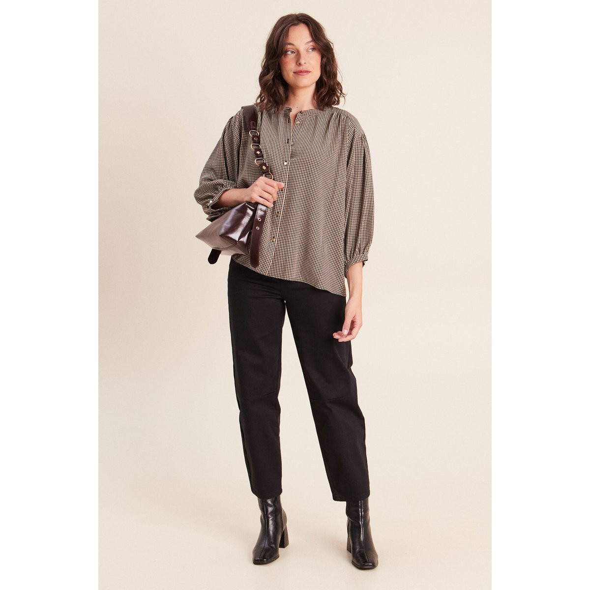 Chemise ample col rond manches longues noir, BREAL