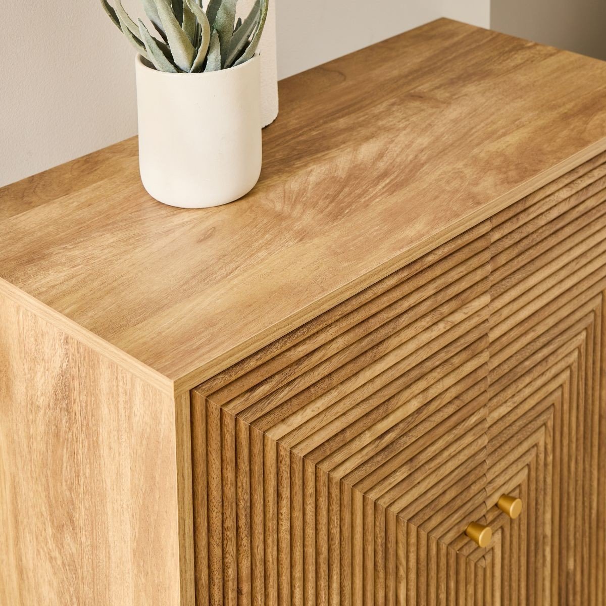 Buffet 2 portes effet lames L EDEN bois clair, CALICOSY