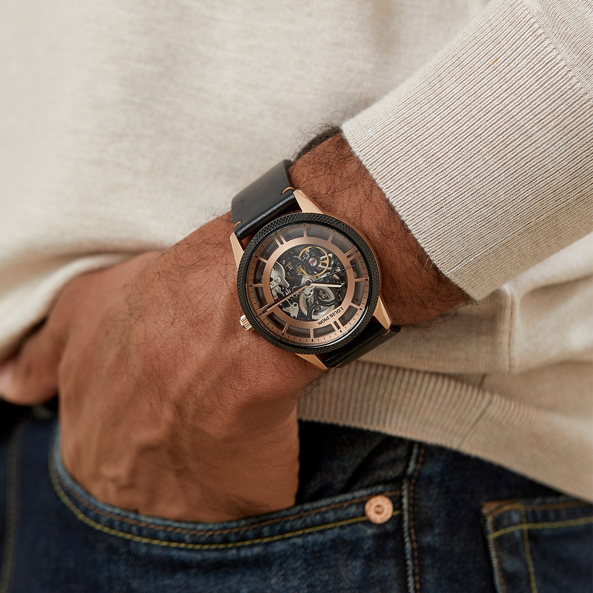 Montre Analogique  ACHILLE doré rose doré rose noir, LOUIS PION