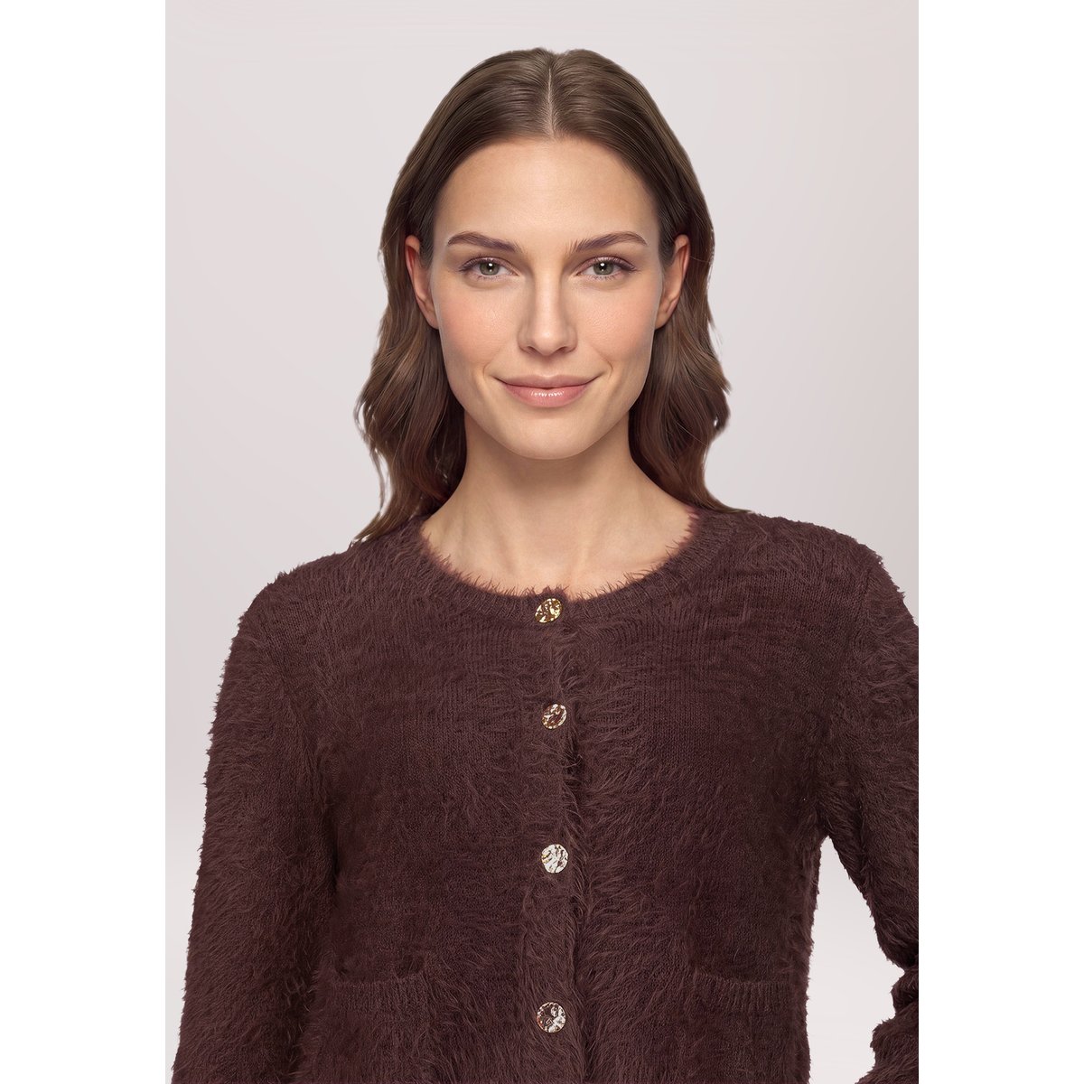 Cardigan en maille à encolure ronde dark maroon, VERA MONT