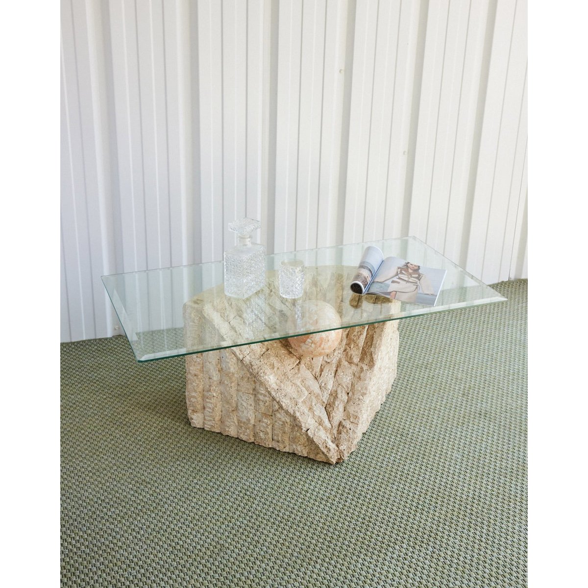 Table basse style travertin Marie-Pierre N°91 - Bon état beige, DEBONGOUT