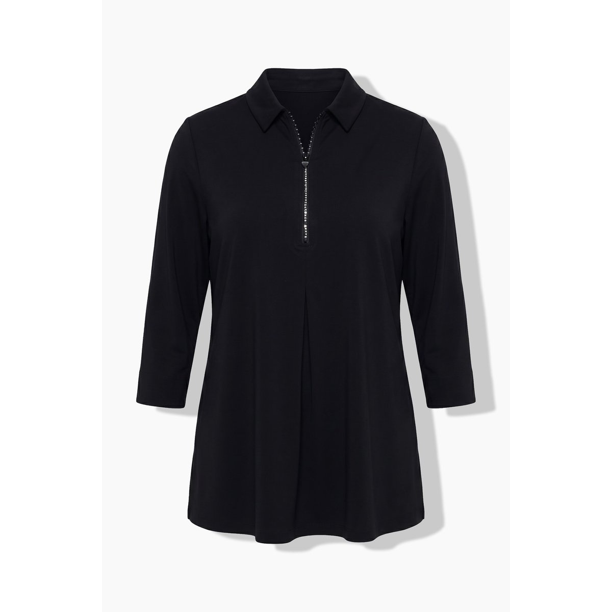 Blouse point de Rome, col chemise noir, ULLA POPKEN