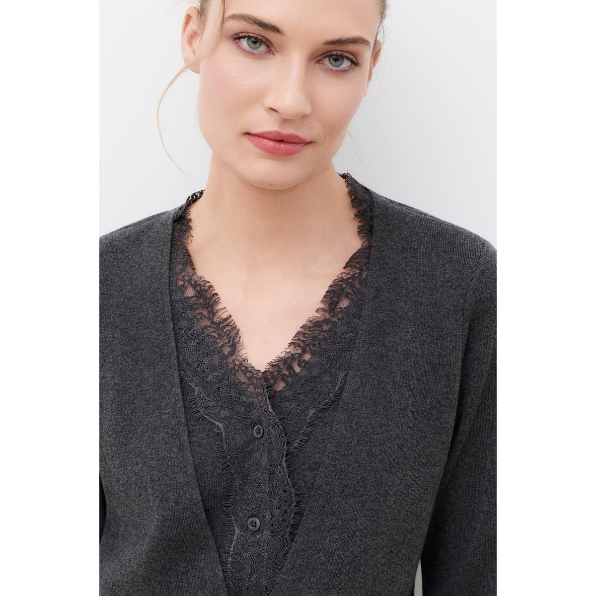 Cardigan droit col v MSEGOLENE gris, CAROLL