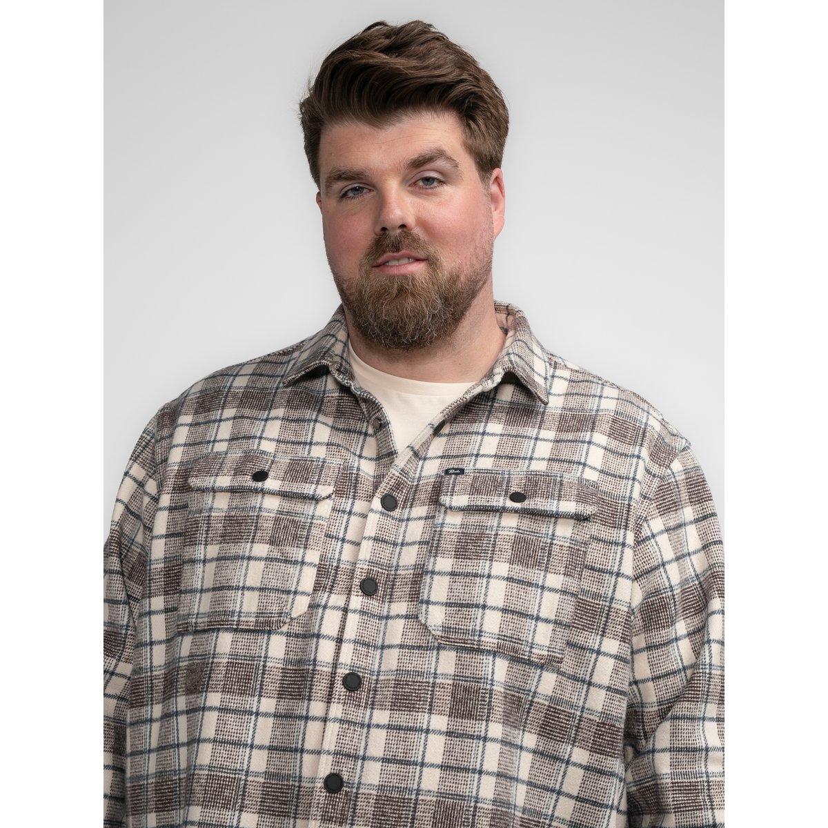 Chemise à carreaux plus size southeast marron ecru, PETROL INDUSTRIES