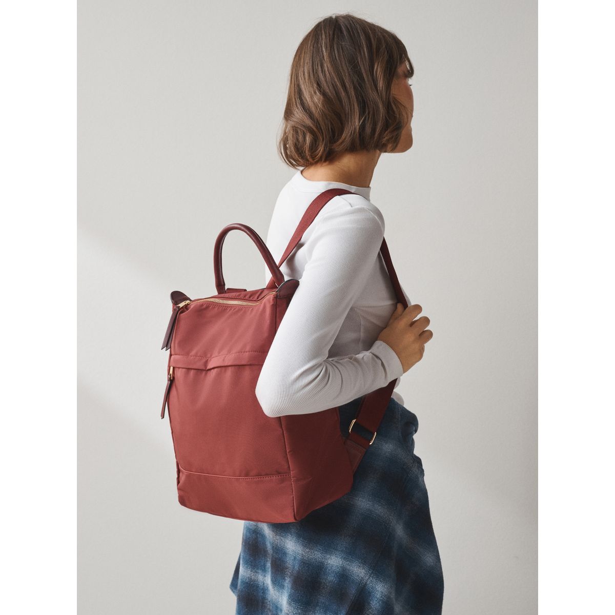 Sac à dos en nylon avec poche sur le devant rouge bourgogne, NEXT