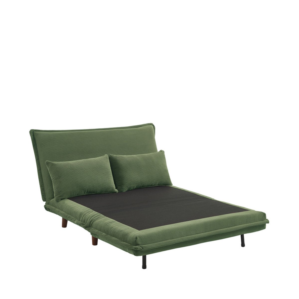 Canapé convertible 2 places en velours côtelé pieds bois foncé- NELLA vert, DRAWER