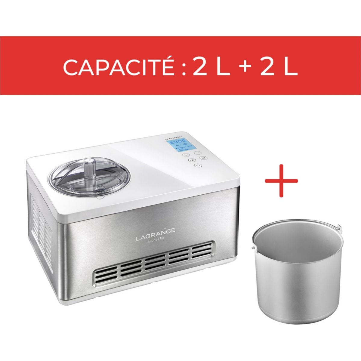 Turbine à glace Glaces Pro 2L double cuve 419022 inox, LAGRANGE