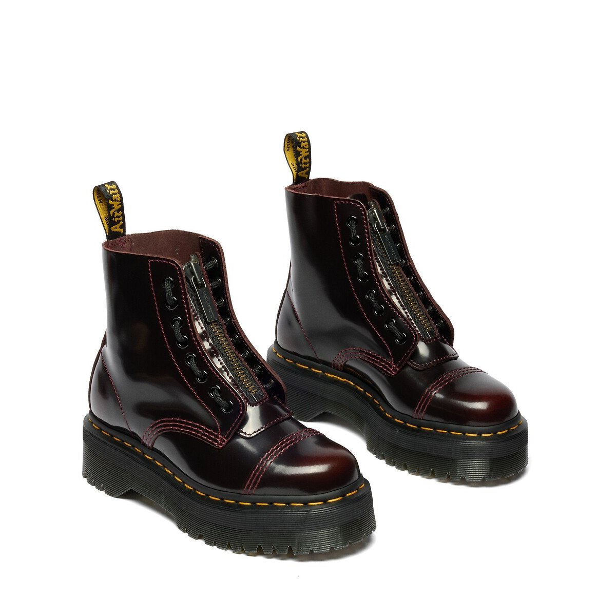 Boots plateforme Sinclair en cuir Arcadia rouge bordeaux, DR. MARTENS