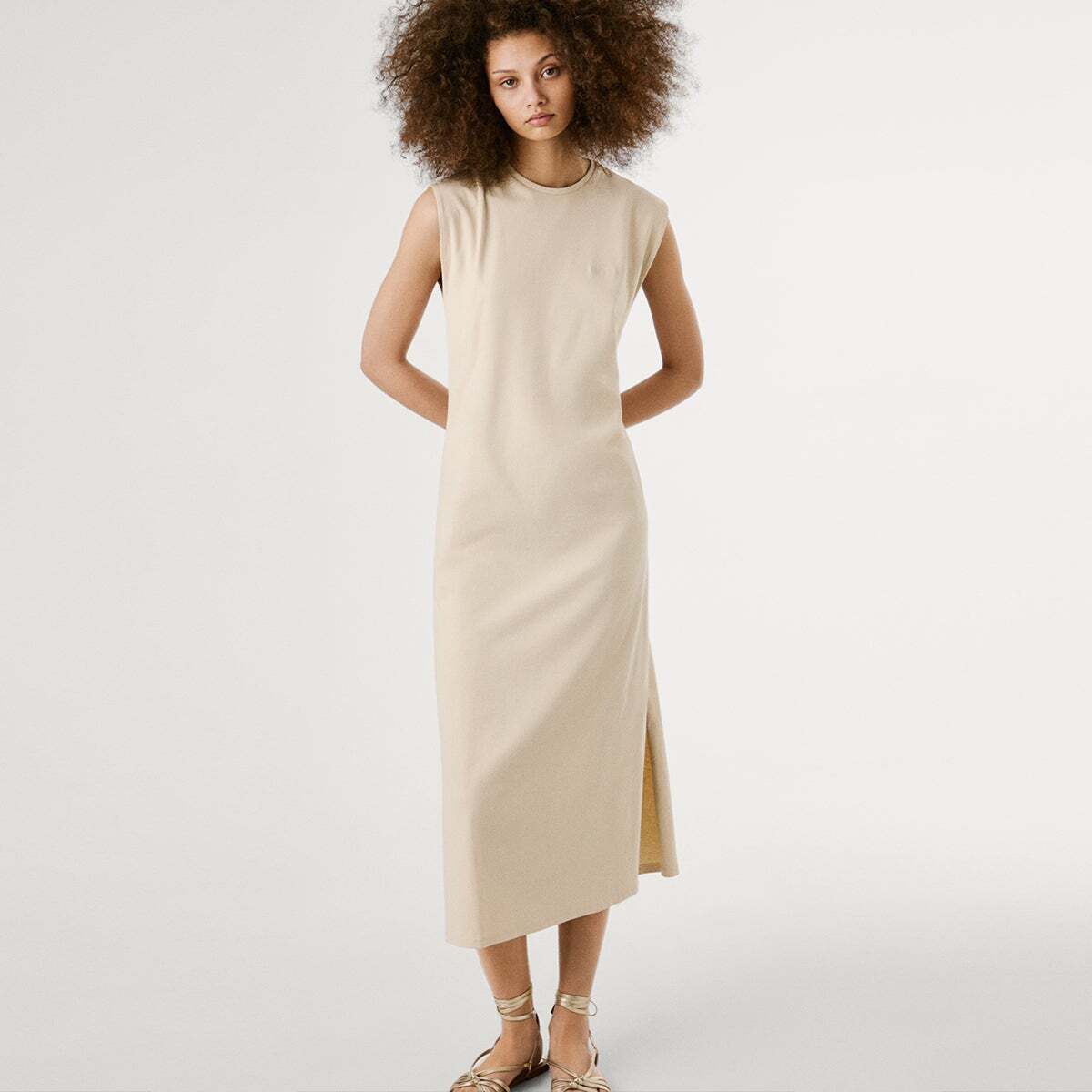 Robe Longue À Col Rond beige clair, PEPE JEANS